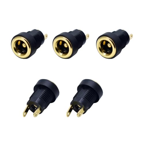 CentIoT - DC Power Supply Jack Socket Male Connector - Round Panel Chasis Mount 12V 3A (5PCS 2.5 x 5.5MM Gold Plated)