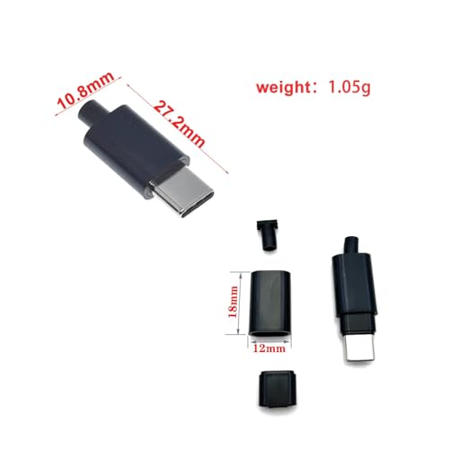 CentIoT - Type C 24Pin USB 3.1 USB-C Male Connector - with Plastic Cover - DIY Kit (Black 5PCS)