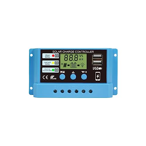CentIoT - Intelligent PWM Solar Charge Controller Battery Regulator for Lead Acid Liion lifepo4 Battery - with LCD Display 2A USB Port - 12V/24V, 10A