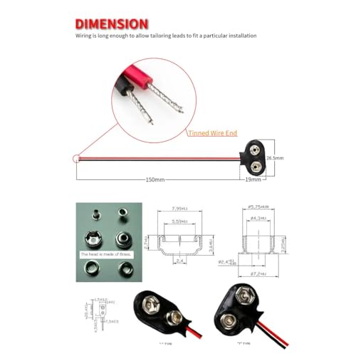 CentIoT - 9V Snap 9V (9 Volt) Battery Clip snap Connector - 15CM 2 Wire Red and Black