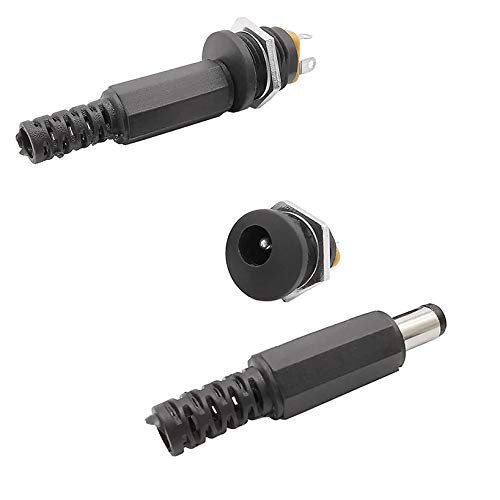 CentIoT - 2PCS DC Jack Plug male female Connector - Round Panel Chasis Mount 12V 3A (1PCS 9mm Plug + 1PCS Jack Button 2.1 x 5.5mm)