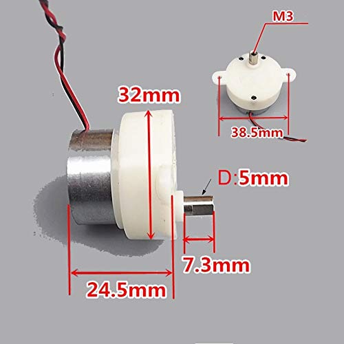 CentIoT - 5RPM 38mm 6V Slow Speed Micro Turbo Gear Motor - Micro 300 Gearbox Speed Reduction Motor - Short Thread Shaft - DC 3V-9V 5 rpm