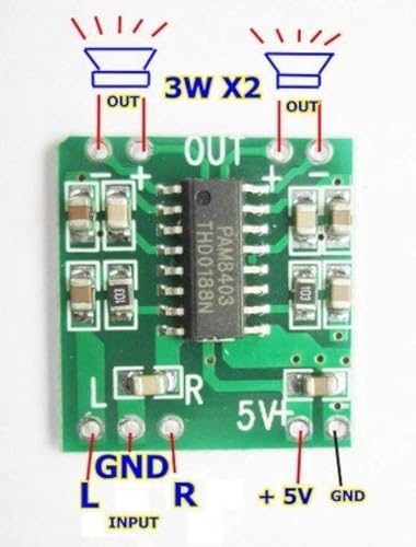 CentIoT - PAM8403 2 x 3W - 2 Channels 3W dual channel stereo mini Class D Digital Audio Power Amplifier Board USB DC 5V