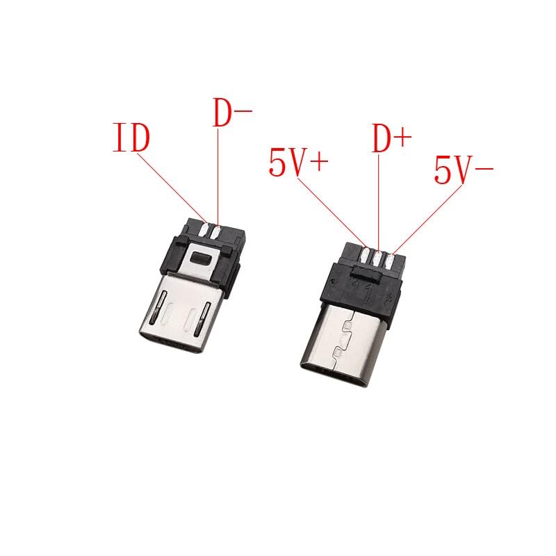 CentIoT - 10pcs White Type B Micro USB MALE USB 2.0 - 5 Pin Plug Connector - With Plastic Cover - DIY Kit (6mm White)