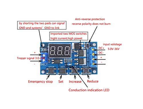 CentIoT - DC6-36V MOSFET controlled Time Delay Switch - timing Cycle Timer Control Switch Voltage Protection Module with LED Display