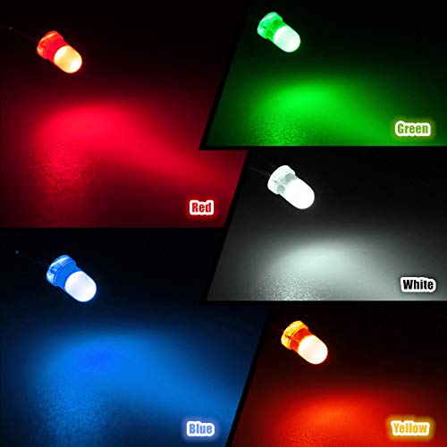 CentIoT - 3mm Round Diffused 5 Color Red/Green/Blue/Yellow/White Assorted Mixed LED Round (candle) Super bright LED bulbs Light Emitting Diode (50 pcs)