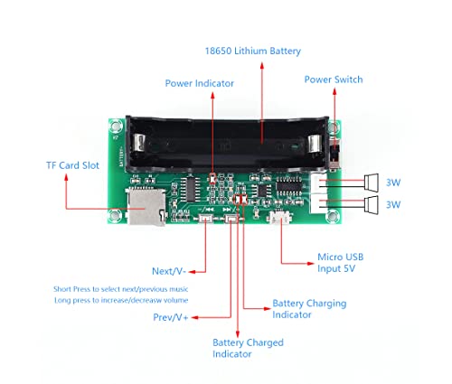 CentIoT - XH-A152 TF Card MP3 Decoder With 18650 Battery Socket - PAM8403 Amplifier Board 2 x 5W