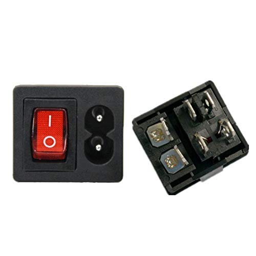 CentIoT - IEC320 C8 Power Cord Inlet Socket receptacle With ON-OFF Red Light Rocker Switch - 250V 2.5A FOR Computer Amplifier