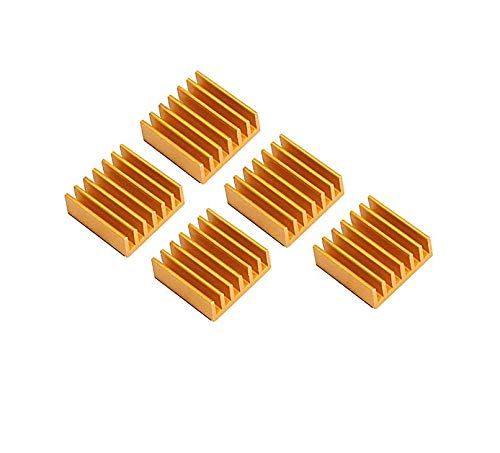 CentIoT - 5PCS Gold 14x14x6mm Extruded Aluminium heatsink - with 3M Self Adhesive - Suitable for Chip CPU GPU VGA RAM LED IC Radiator Cooler - Straight Fin