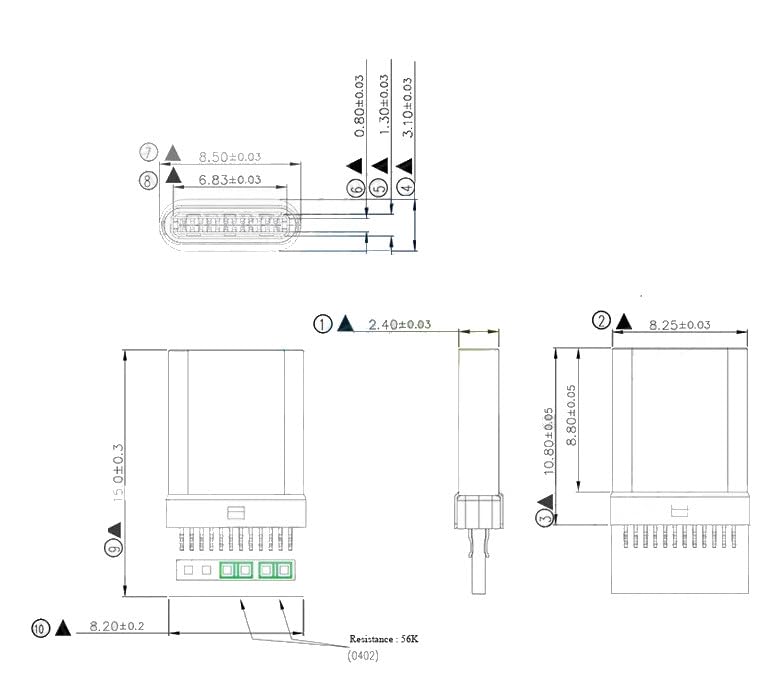 CentIoT - Type C 24Pin USB 3.1 USB-C Male Connector - with Plastic Cover - DIY Kit (Black 5PCS)