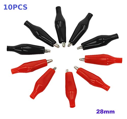 CentIoT - 28 MM Alligator Clip Extra Small size Crocodile clips test leads - 10PCS 5 Red + 5 Black (Soft handle)