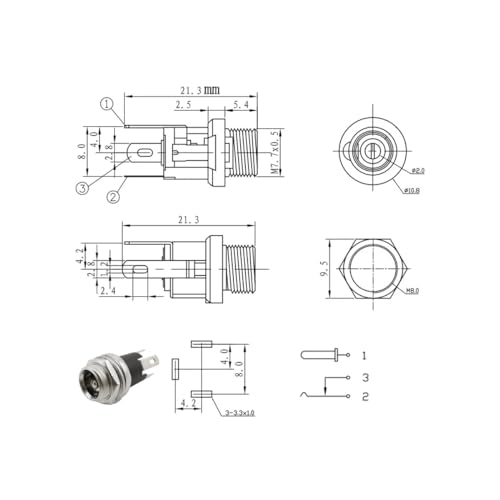 CentIoT - DC Power Jack Socket Full Metal Panel Mount - 3PIN 30V 5A 10PCS