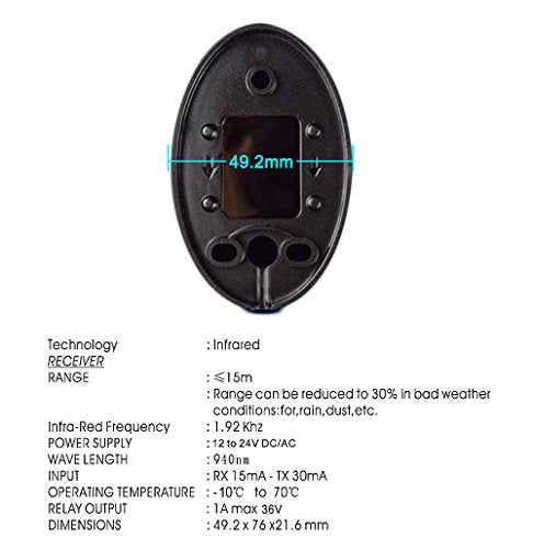 CentIoT - Single Beam 15 m Photoelectric Active Infrared Intrude Detector IR Sensor Tamper Alarm Outdoor Automatic Door Gate Window Barrier