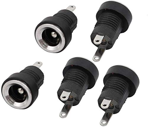 CentIoT - 5PCS DC Power Supply Jack Socket Male Connector - Round Panel Chasis Mount 12V 3A (2.1 x 5.5mm)