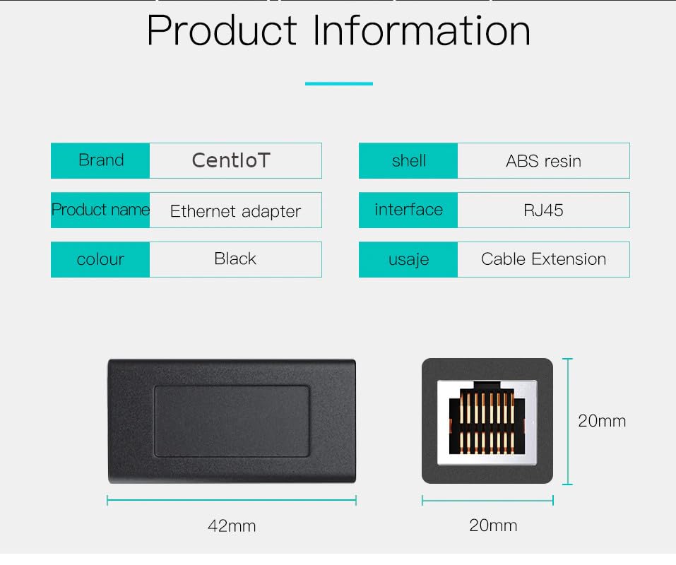 CentIoT - RJ45 Connector Coupler Cat7/Cat6/Cat5e Ethernet Network LAN Pass Through Adapter (42MM)