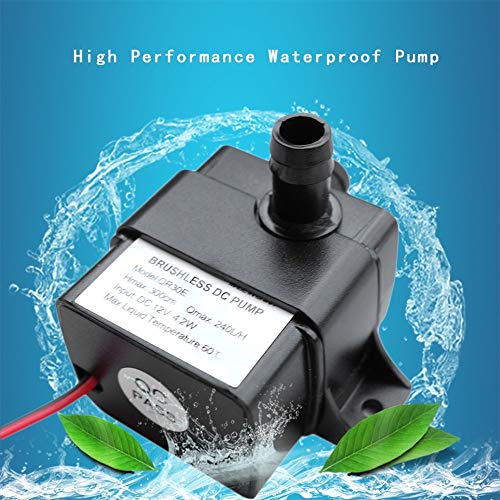 CentIoT - Submersible Water Pump - DC 12V 4.2W 240L/H Flow Rate - Waterproof Brushless Pump Mini Ultra-quiet - for CPU GPU LED Water cooling block and Aquarium