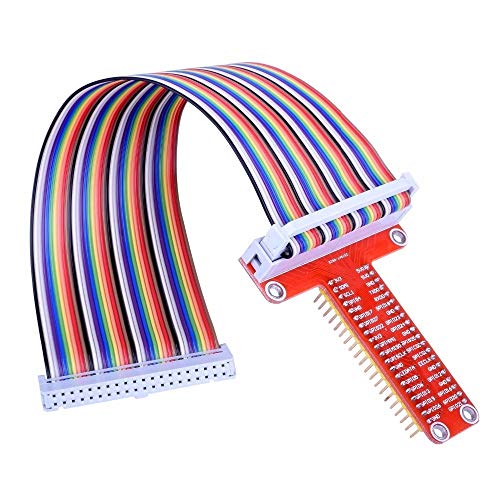 CentIoT - Red RPi GPIO Breakout Expansion Board + 40pin Flat Rainbow Ribbon Cable for Raspberry Pi 4 3 2 Model B & B+