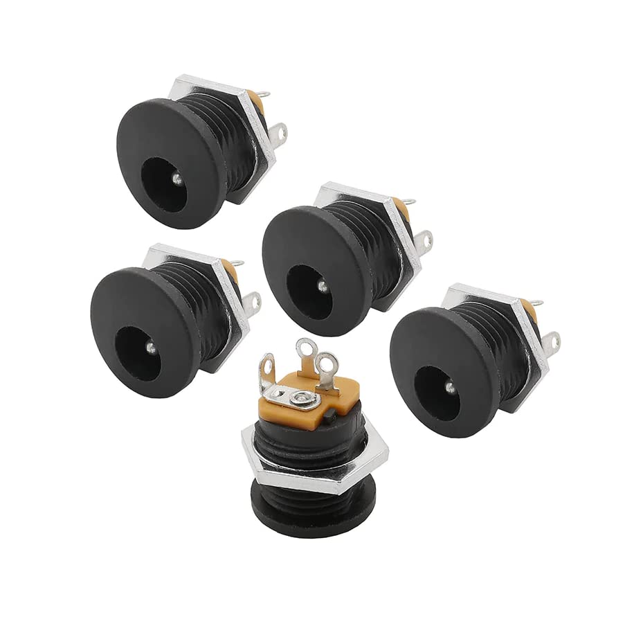 CentIoT - DC Jack Socket Female Connector - Round Panel Chasis Mount 12V 3A (5PCS 9mm Button Jack 2.1 x 5.5mm)