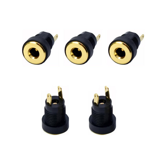 CentIoT - DC Power Supply Jack Socket Male Connector - Round Panel Chasis Mount 12V 3A (5PCS 1.3 x 3.5mm Gold Socket)