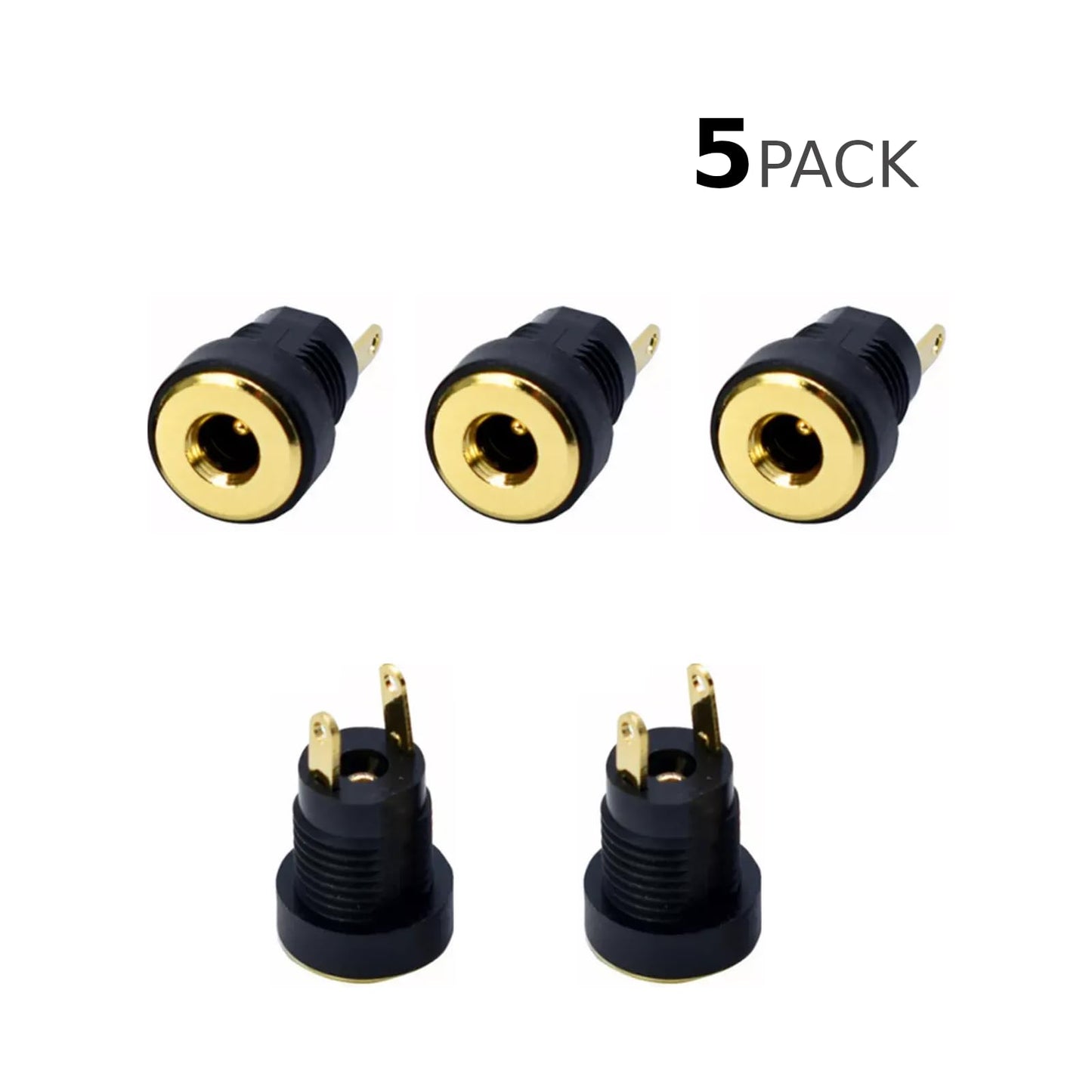 CentIoT - DC Power Supply Jack Socket Male Connector - Round Panel Chasis Mount 12V 3A (5PCS 1.3 x 3.5mm Gold Socket)