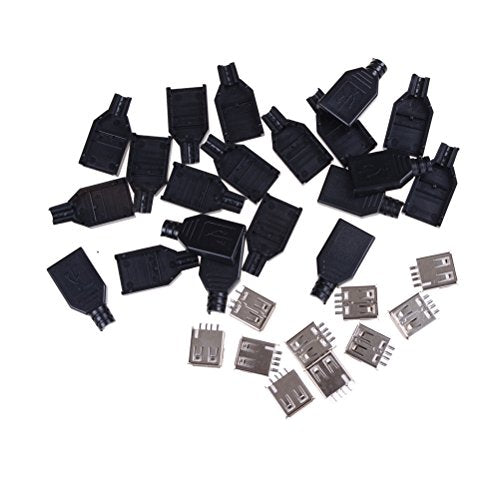 CentIoT® - USB 2.0 Type A B Male Female - 4 Pin 5 Pin Plug Socket Connector - with Black Plastic Cover - DIY Kit