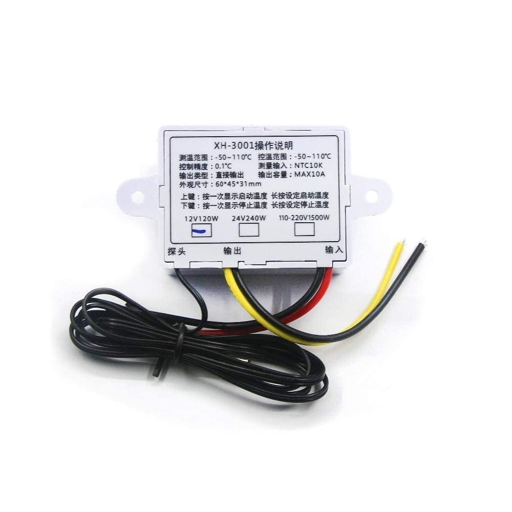 CentIoT - XH-W3001 DC 12V 10A 120W - LED Digital Temperature Controller Thermostat Switch for incubator - with waterproof NTC Sensor
