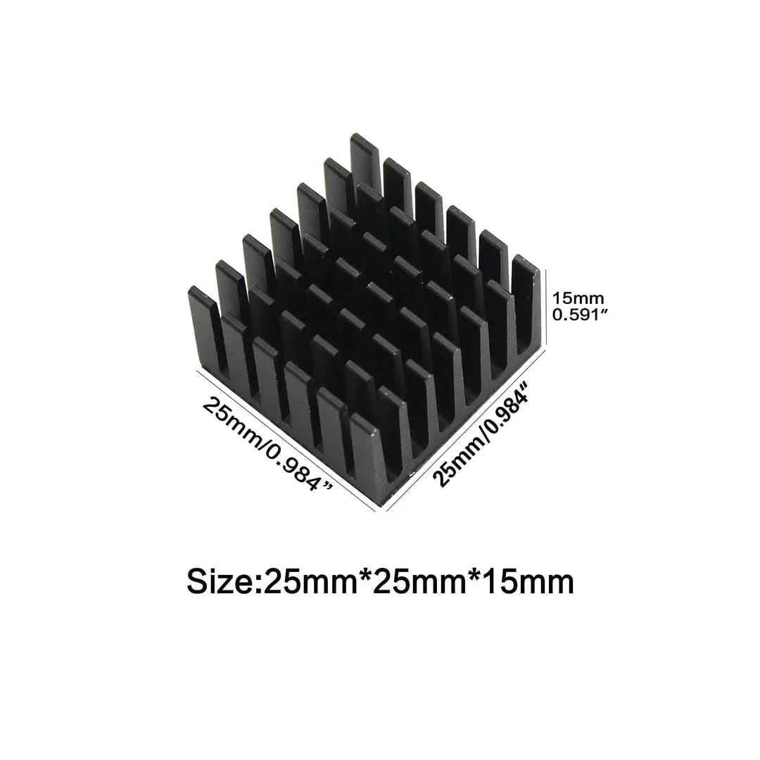 CentIoT - 25X25X15MM Aluminium Heatsink - Slotted Fins Anodised Black (Pack of 5)