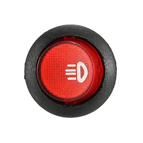 CentIoT - Illuminated LED SPST ON/OFF Push Button Round Rocker Switch - 3 pin 4.8mm terminals - for Car/Boat/Auto/Van LED Lamp Dash Light - (12V, Red)