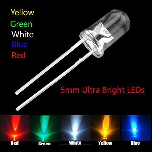 CentIoT - 5mm Transparent Ultra Bright LED(Light Emitting Diode) White,Green,Red,Yellow,Blue Color Each 20Pcs Mix Total - 100Pcs (Mixed)