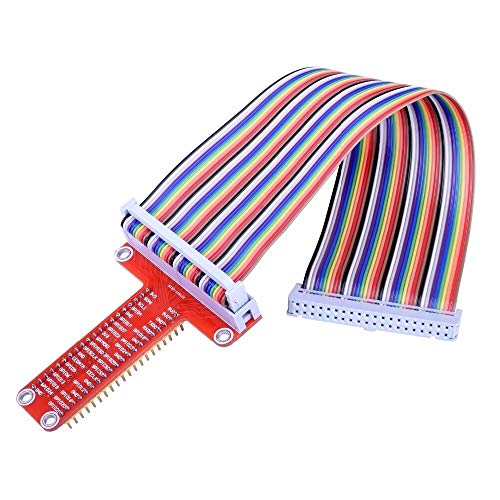 CentIoT - Red RPi GPIO Breakout Expansion Board + 40pin Flat Rainbow Ribbon Cable for Raspberry Pi 4 3 2 Model B & B+