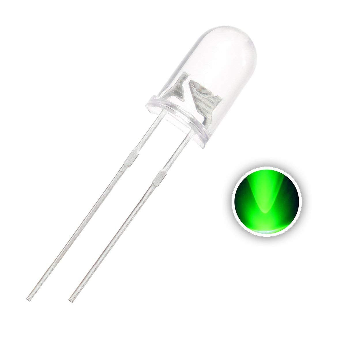 CentIoT - 5mm Transparent Round Ultra Bright Green LED (Light Emitting Diode) - 100PCS (Green Color)