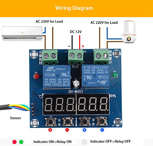 CentIoT - XH-M452 DC 12V 10A Digital LED Dual Output Temperature and Humidity Controller Module with SHT20 Sensor