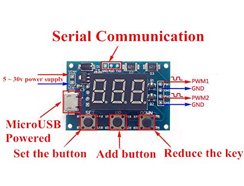 CentIoT - NE555 2 CH Channel Dual Way Micro Usb - Pulse Frequency Duty Cycle Adjustable Module - Square Wave Signal Generator DC 5-30V 5V 3 Button 1Hz ~ 150KHz