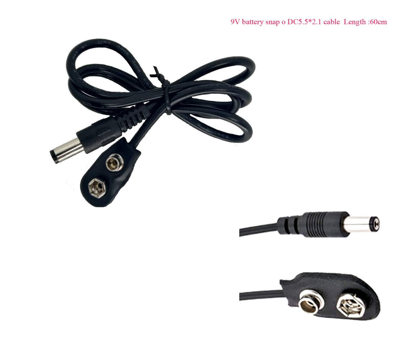 CentIoT - 22AWG 9V battery snap power cable to DC 9V clip male line battery adapter - Heavy Duty 60cm