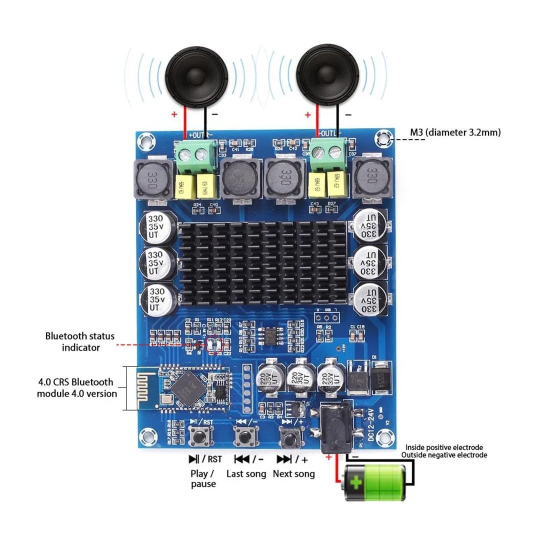 CentIoT - TPA3116D2 2 X 120W Bluetooth Dual Channel Digital Power Amplifier Board