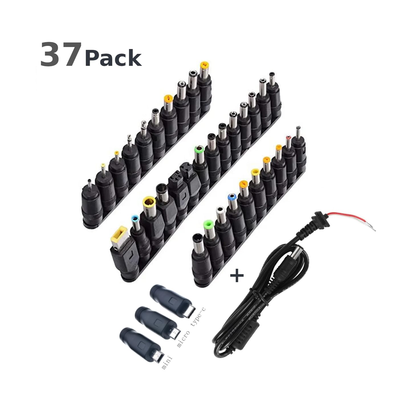 CentIoT - 37 in 1 DC 5.5X 2.1 MM Male DC Jack Socket Connector to 37 Types Male Power Plug (37 in 1 with Cable)