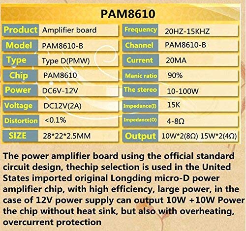 CentIoT - PAM8610 2 x 15W - 2 Channels Each 15W Dual Channel Stereo Mini Class D Digital Audio Power Amplifier Board DC 12V