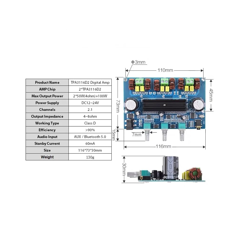 CentIoT - XH A305 BT Bluetooth 5.0 digital amplifier board TPA3116D2 dual core hi-fi 2.1 channels 2 * 50W+100W