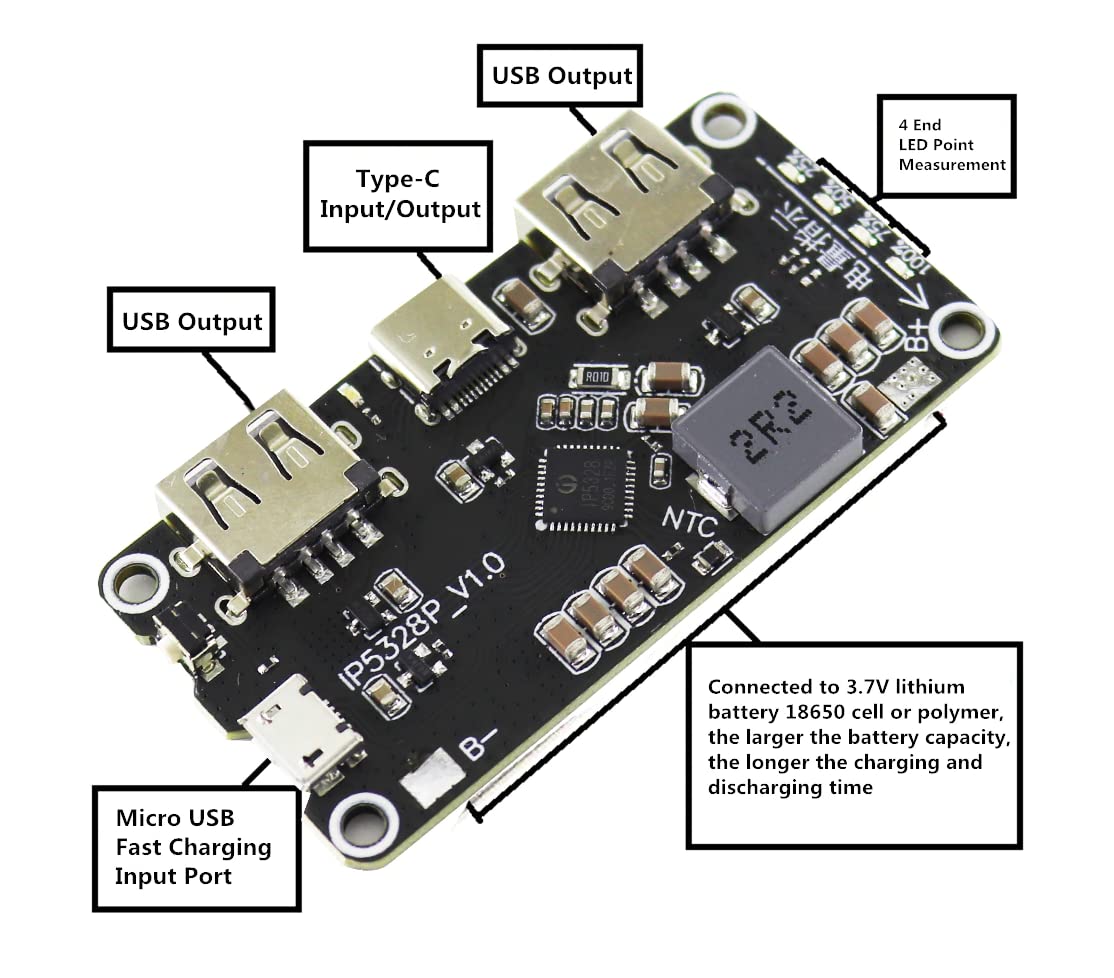 CentIoT - IP5328P Dual USB 18650 Battery Charger treasure Tpye-c 3.7V to 5V 9V 12V Step up Fast Quick Charger Circuit Board QC2.0 QC3.0