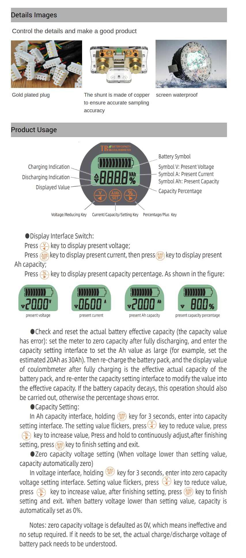 CentIoT - TR16H Coulomb Counter Meter Battery Capacity Indicator