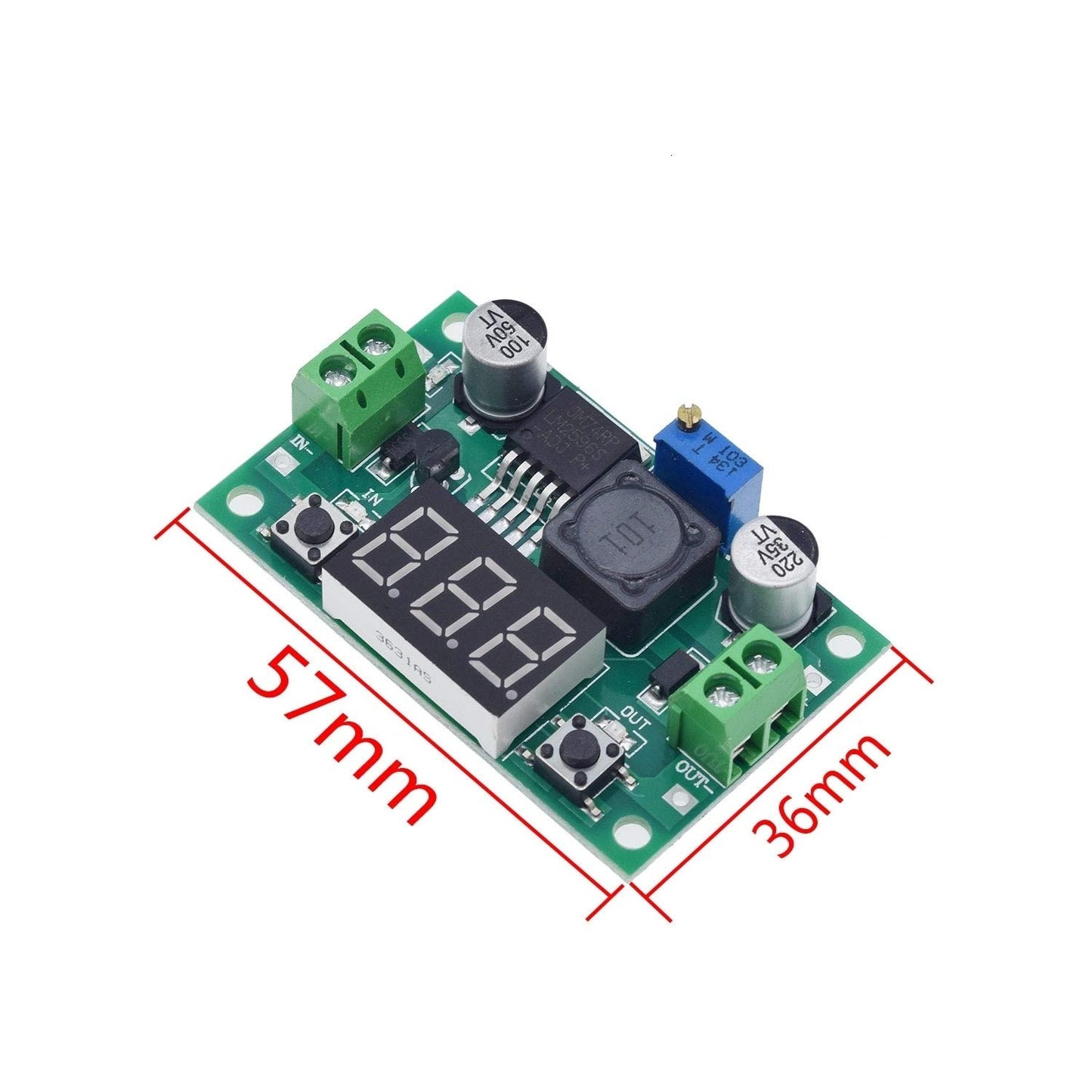 CentIoT - LM2596 LM2596S DC-DC Adjustable Buck Step Down Power Supply Module - with LED Voltmeter Digital Display (Green)